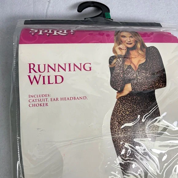 Leopard Print Spirit Halloween Women Lg Brown Running Wild Catsuit Costume Set - Picture 3 of 7